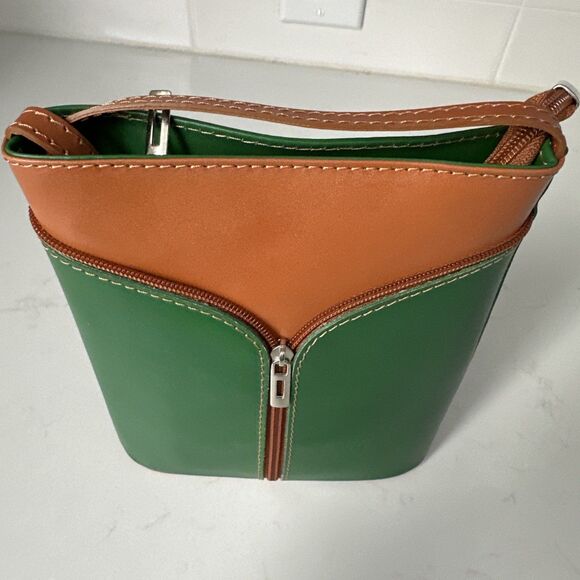 Green Vera Pelle Purse Genuine Italian Leather Crossbody Handbag New - Picture 5 of 10